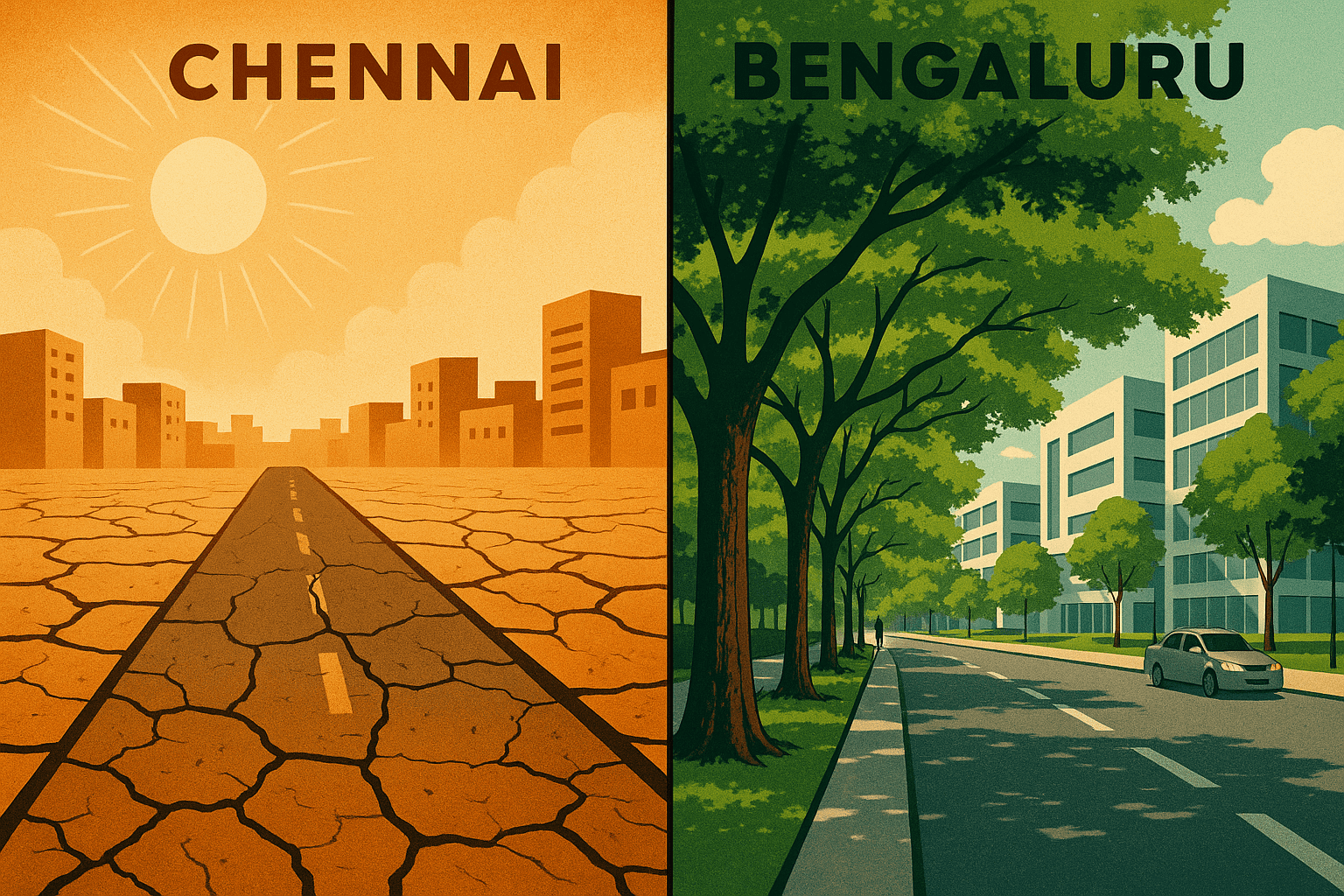 20251001 1557 chennai heat vs bengaluru greenery simple compose 01k6fmx2y4eejrct6dvkekw46a