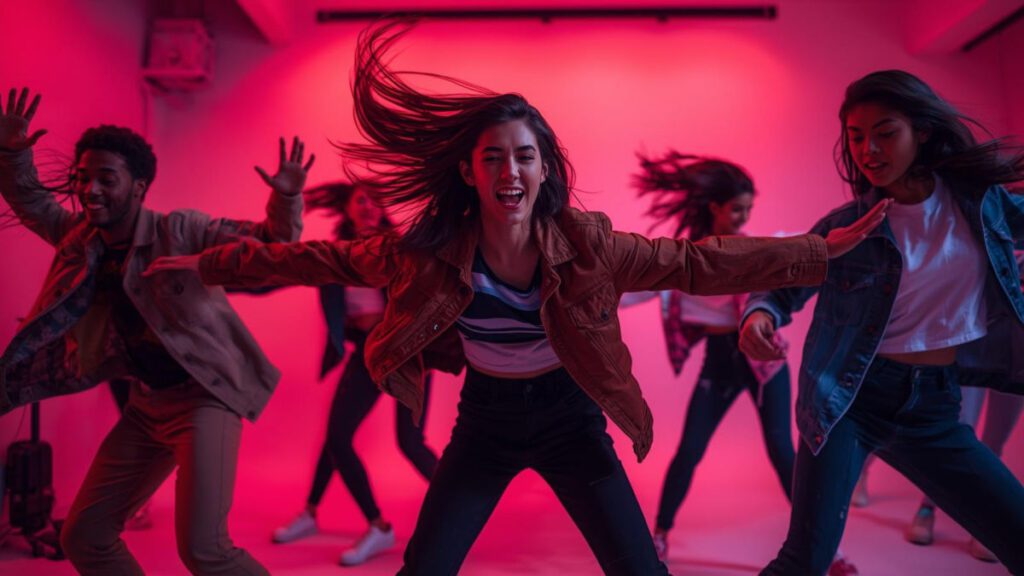 Young dancers practising choreography inspired by TikTok trends