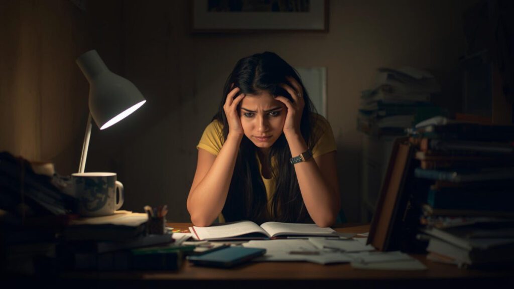 Indian college student working and studying