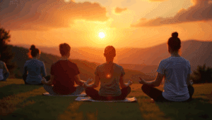 freepik a group of friends meditating outdoors during suns 33976