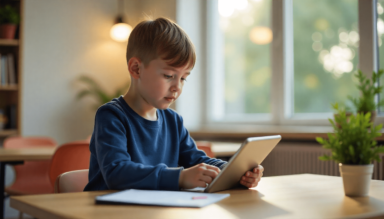Student using tablet with AI learning assistant