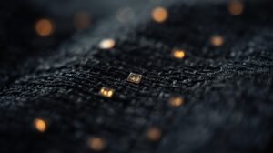 a close up of smart fabric or clothing embedded with subtle led sensors.