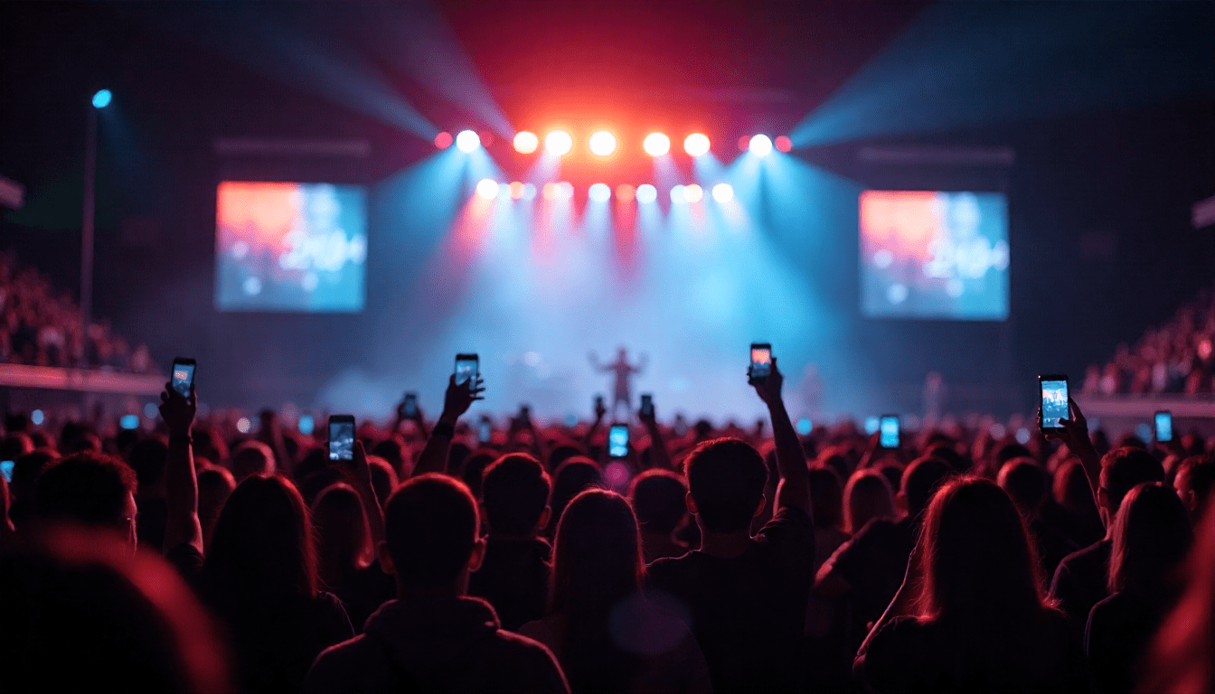 Crowd holding smartphones as a single post goes viral