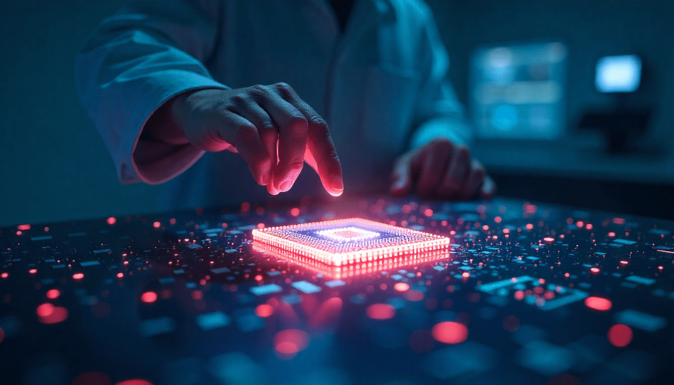 Glowing AI hologram manipulates a quantum chip